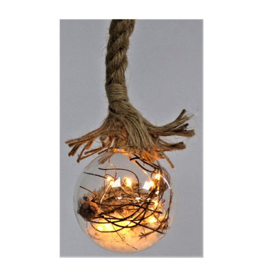 Christmas LED Globe Rope Light 15 Warm White LED In A 10cm Ball With Foliage
