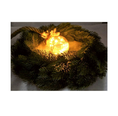 Christmas LED Globe Rope Light 15 Warm White LED In A 10cm Ball With Foliage