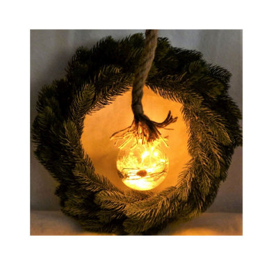Christmas LED Globe Rope Light 15 Warm White LED In A 10cm Ball With Foliage