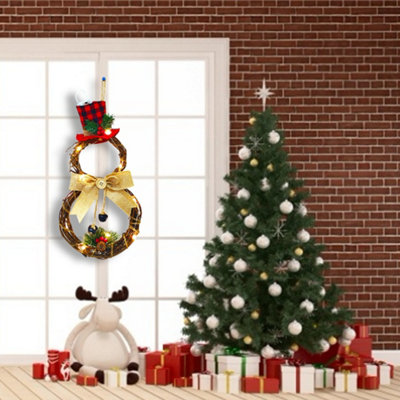 Christmas LED Lighted Snowman with Hat Wreath Front Door Hanging Decor 40 cm