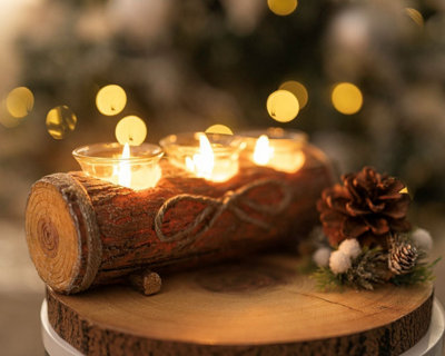Christmas Log Candle Holder with 3 Tealights