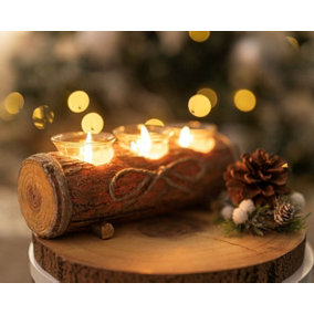 Christmas Log Candle Holder with 3 Tealights