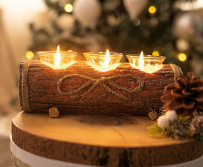 Christmas Log Candle Holder with 3 Tealights DIY at B Q