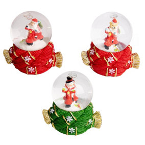 Christmas Mini Snowglobe Water Ball Snow Dome Features Santa,Reindeer,Snowman Scene Resin Scarf Design Base Decorations