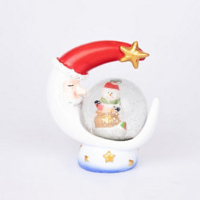 Christmas Mini Snowglobe Water Ball Snow Dome Features Santa, Reindeer,Snowman, Teddy Scene Resin Moon Shape Base