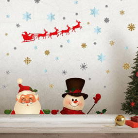 Christmas Night With Santa And Snowman Christmas Wall Stickers Living room DIY Home Decorations