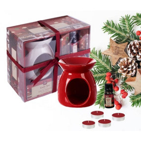 Christmas Oil Burner Set Winter Spice Apple & Cinnamon Tealights Scented Oil