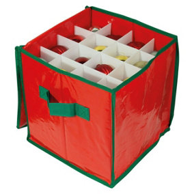 Christmas Ornaments Storage Bag - Festive Xmas Baubles & Decorations Container Box with Zipper, Carry Handles & 16 Compartments
