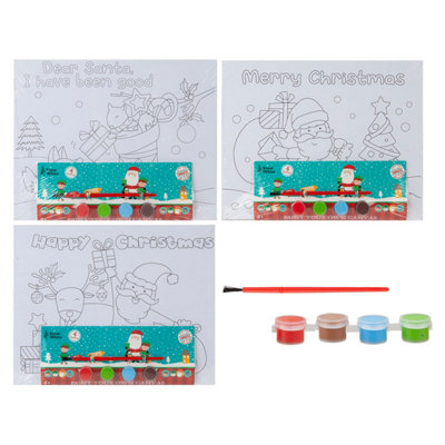 Christmas Painting Set Paint Your Own Canvas 3 Varied Designs X 1 25x20cm White