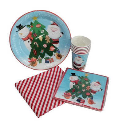 Christmas Party Tableware Set Disposable Plate Cup Napkin Tablecloth 25pc Price Comparisons | Compare The Build