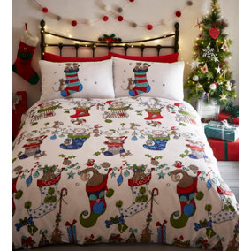 Christmas Pets Single Duvet Cover and Pillowcase