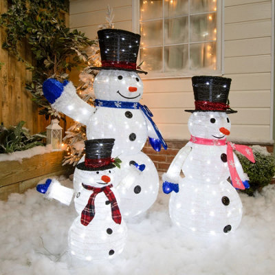Christmas Pop-Up Set of 3 Snowman Family with 270 White LED Lights - 5