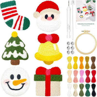 Christmas Punch Needle Embroidery Starter Kit DIY Craft Children Adult ...