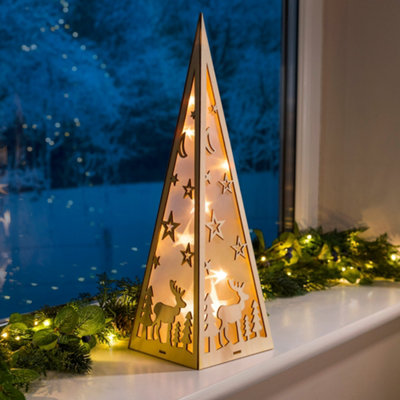 Christmas Pyramid Lantern Wooden Warm White LED Indoor Decoration H45cm