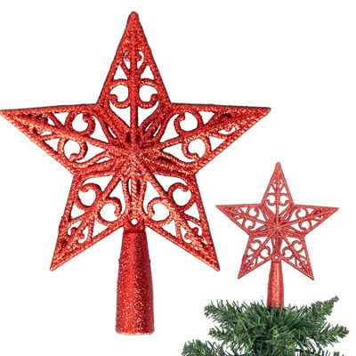 Christmas Red Glitter Star Tree Topper - Sparkling Star Decoration for ...