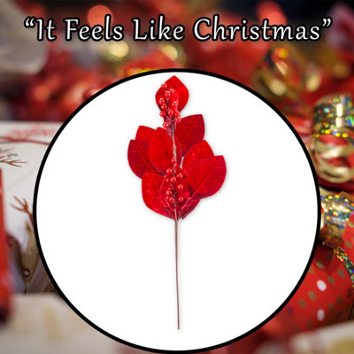 Christmas Red Leaf Berry Stem Christmas Decoration X 1 67cm Red