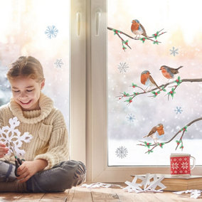 Christmas Robins Window Sticker Pack Children's Bedroom Nursery Playroom Décor Self-Adhesive Reusable