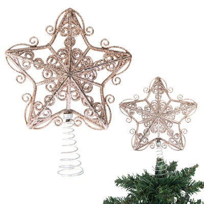 Christmas Rose Gold Glitter Star Tree Topper - Sparkling Star ...