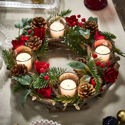 Christmas Roses 4 Table Centrepiece Christmas Decoration Candle Holder ...