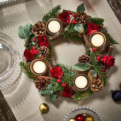 Christmas Roses 4 Table Centrepiece Christmas Decoration Candle Holder ...