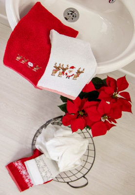 Allure Bath Fashions Christmas Towel Set - 2pk Hand & Guest Towels, 100% Cotton Embroidered