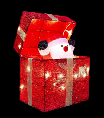 Christmas Santa Pup-up Lighted LED Gift Box 30cm