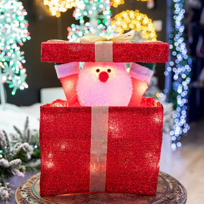 Christmas Santa Pup-up Lighted LED Gift Box 32cm