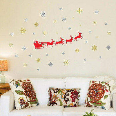 Christmas Santa Sleigh Wall Stickers Wall Art, DIY Art, Home Decorations, Decals