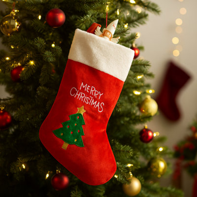 Christmas Santa Stocking Father Xmas Tree Printed Velvet Santa Sock for ...