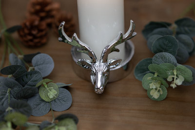 Christmas Silver Stag Candle Holder
