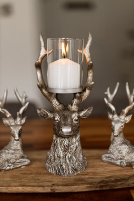 Christmas Silver Stag Glass Pillar Candle Holder DIY at B Q