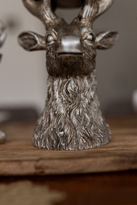 Christmas Silver Stag Glass Pillar Candle Holder - 3