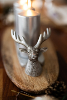 Christmas Silver Stag Pillar Candle Holder