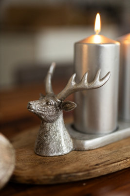 Christmas Silver Stag Pillar Candle Holder