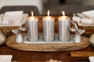 Christmas Silver Stag Pillar Candle Holder