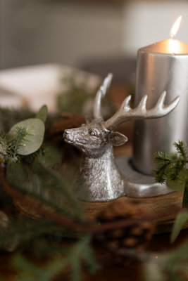 Christmas Silver Stag Pillar Candle Holder - 5