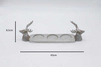 Christmas Silver Stag Pillar Candle Holder - 6