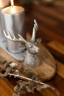 Christmas Silver Stag Pillar Candle Holder - 7