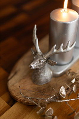 Christmas Silver Stag Pillar Candle Holder - 8