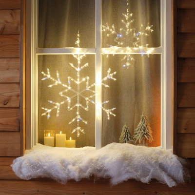 Christmas Snowflake Large 60cm Window Wall Decoration 125 Warm White LED Lights Battery Operated Timer