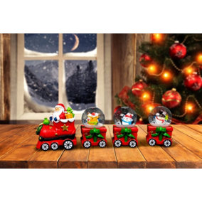 Christmas Snowglobe Train Set of 3pcs Gift Box Train Carriages & Engine Hand Painted Snowman Santa Reindeer Penguine