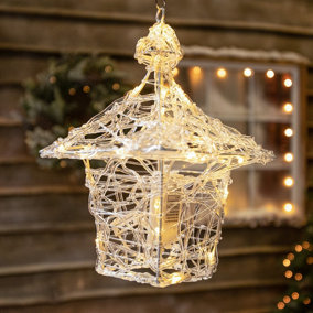 Christmas Soft Acrylic 35cm Hanging Lantern with 40 White-Warm White Twinkling LED Lights