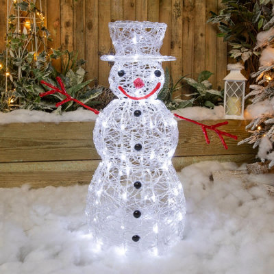 Christmas Soft Acrylic 80cm Snowman with 100 Cool White Twinking LED Lights