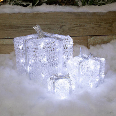Christmas Soft Acrylic Set of 3 Parcels with 59 White-Warm White Twinkling LED Lights