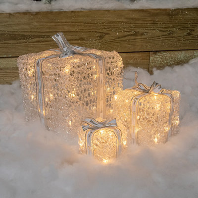 Christmas Soft Acrylic Set of 3 Parcels with 59 White-Warm White Twinkling LED Lights