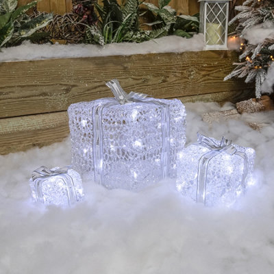 Christmas Soft Acrylic Set of 3 Parcels with 59 White-Warm White Twinkling LED Lights - 3