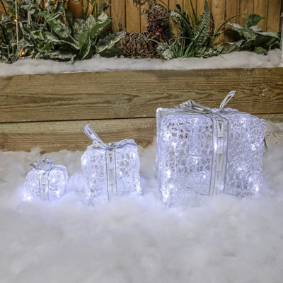 Christmas Soft Acrylic Set of 3 Parcels with 59 White-Warm White Twinkling LED Lights - 7