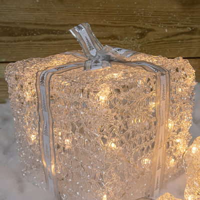 Christmas Soft Acrylic Set of 3 Parcels with 59 White-Warm White Twinkling LED Lights - 8