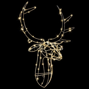 Christmas Stag Head Light Xmas Wall Decoration Outdoor Indoor Battery LED H70cm