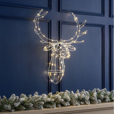Christmas Stag Head Light Xmas Wall Decoration Outdoor Indoor Battery LED H70cm